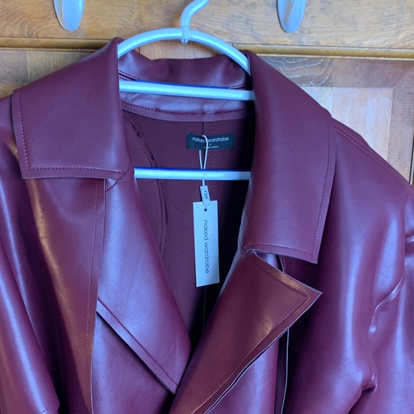 Naked Wardrobe Burgundy Trench Coat small vegan leather new with tags - Picture 4 of 10